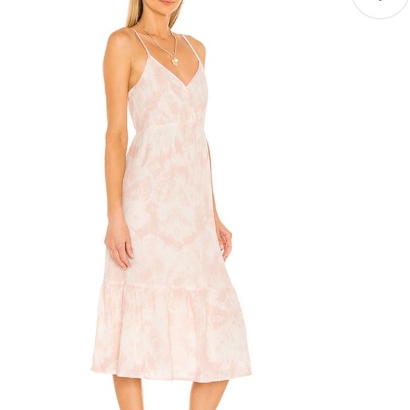 RAILS DELILAH PEACH PINK TYE DYE PATTERN BUTTON BOHO LINEN MIDI TANK DRESS - Picture 1 of 16
